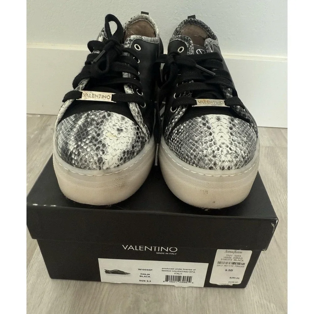 VALENTINO Dalia Black Snakeskin Platform Sneakers Made in Italy Size 9.5